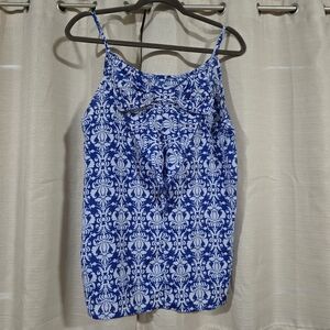 Blue Rain Light Sleeveless Summer Spaghetti Strap Blue White Paisley Top M USA